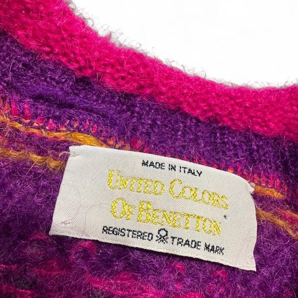 VTG 90s United colors of Benetton mohair geometric fair isle sweater 48 womens M - Picture 3 of 7